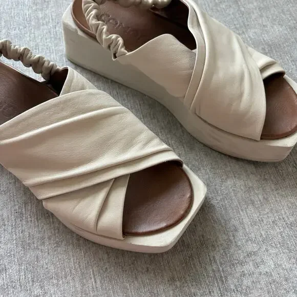 Leather Cream Platform Sandals - Picture 4 of 6